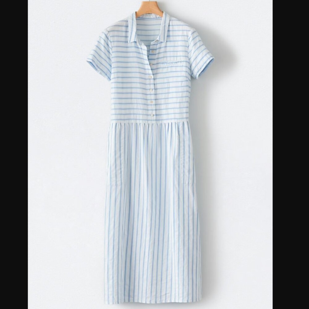 Poetry linen and cotton striped midi shirt dress, US Size 6 (UK10)
